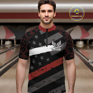Black American flag Men bowling shirts Custom bowling camo Team Jerseys, gift for Bowlers | Red NQS10895