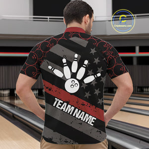 Black American flag Men bowling shirts Custom bowling camo Team Jerseys, gift for Bowlers | Red NQS10895