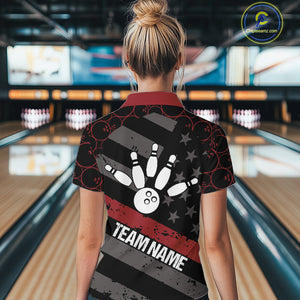 Black American flag Women bowling shirts Custom bowling camo Team Jerseys, gift for Bowlers | Red NQS10895