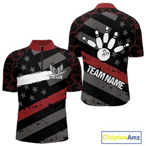 Black American flag Men bowling shirts Custom bowling camo Team Jerseys, gift for Bowlers | Red NQS10895