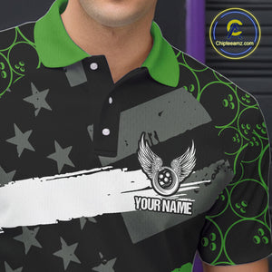 Black American flag Men bowling shirts Custom bowling camo Team Jerseys, gift for Bowlers | Green NQS10896