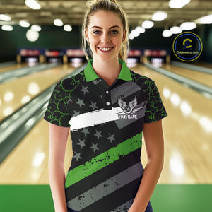 Black American flag Women bowling shirts Custom bowling camo Team Jerseys, gift for Bowlers | Green NQS10896