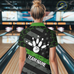 Black American flag Women bowling shirts Custom bowling camo Team Jerseys, gift for Bowlers | Green NQS10896