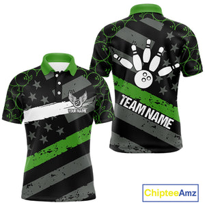 Black American flag Men bowling shirts Custom bowling camo Team Jerseys, gift for Bowlers | Green NQS10896