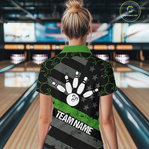 Black American flag Women bowling shirts Custom bowling camo Team Jerseys, gift for Bowlers | Green NQS10896