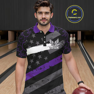 Black American flag Men bowling shirts Custom bowling camo Team Jerseys, gift for Bowlers | Purple NQS10897