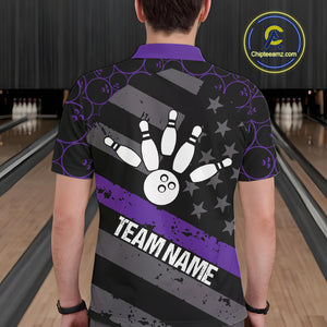 Black American flag Men bowling shirts Custom bowling camo Team Jerseys, gift for Bowlers | Purple NQS10897
