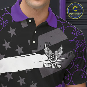 Black American flag Men bowling shirts Custom bowling camo Team Jerseys, gift for Bowlers | Purple NQS10897