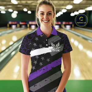 Black American flag Women bowling shirts Custom bowling camo Team Jerseys, gift for Bowlers | Purple NQS10897