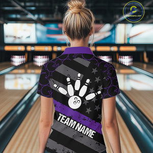 Black American flag Women bowling shirts Custom bowling camo Team Jerseys, gift for Bowlers | Purple NQS10897