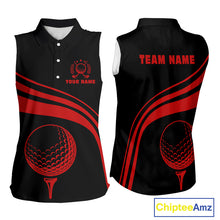 Load image into Gallery viewer, Personalized sleeveless polo golf shirts for women custom black and red golf shirts team golf jersey NQS11075