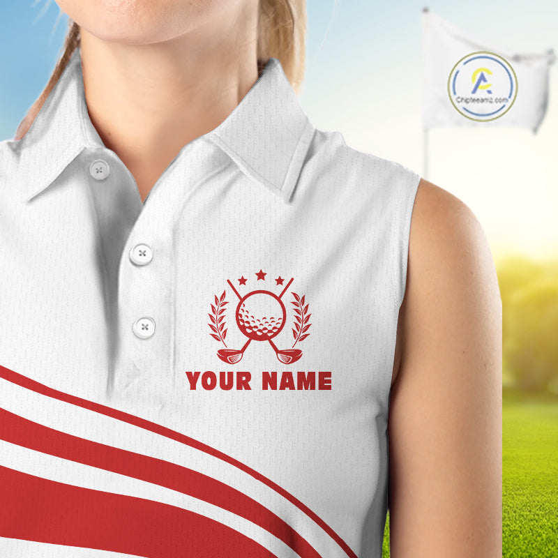 Personalized Christmas women sleeveless polo golf shirt custom white and red team ladies golf wear NQS11076