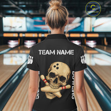 Load image into Gallery viewer, Personalized Skull Bowling Shirts For Women Custom Team&#39;s Name Skull Bowler Jerseys | Black NQS11081