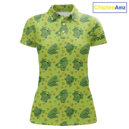 Funny Green Frog pattern Golf polo shirt for Women Custom ladies golf top, personalized golf gifts NQS11284
