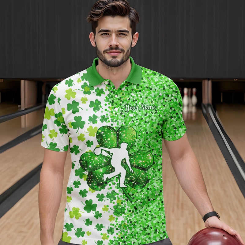 Green glitter shamrock clover Bowling shirts for Men custom St Patrick day Bowling Team Jerseys NQS9463