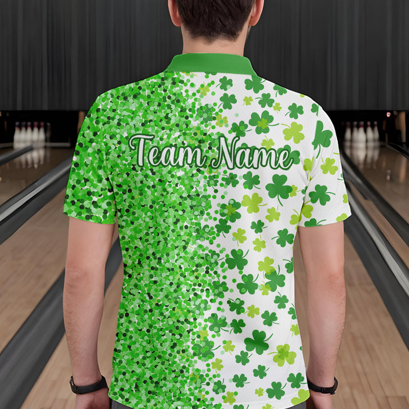 Green glitter shamrock clover Bowling shirts for Men custom St Patrick day Bowling Team Jerseys NQS9463