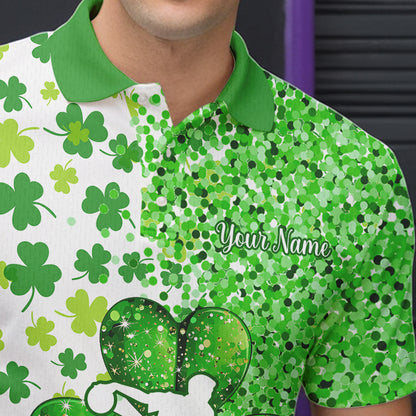 Green glitter shamrock clover Bowling shirts for Men custom St Patrick day Bowling Team Jerseys NQS9463