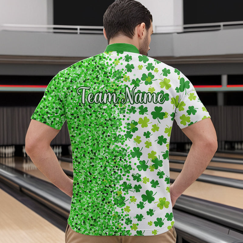 Green glitter shamrock clover Bowling shirts for Men custom St Patrick day Bowling Team Jerseys NQS9463