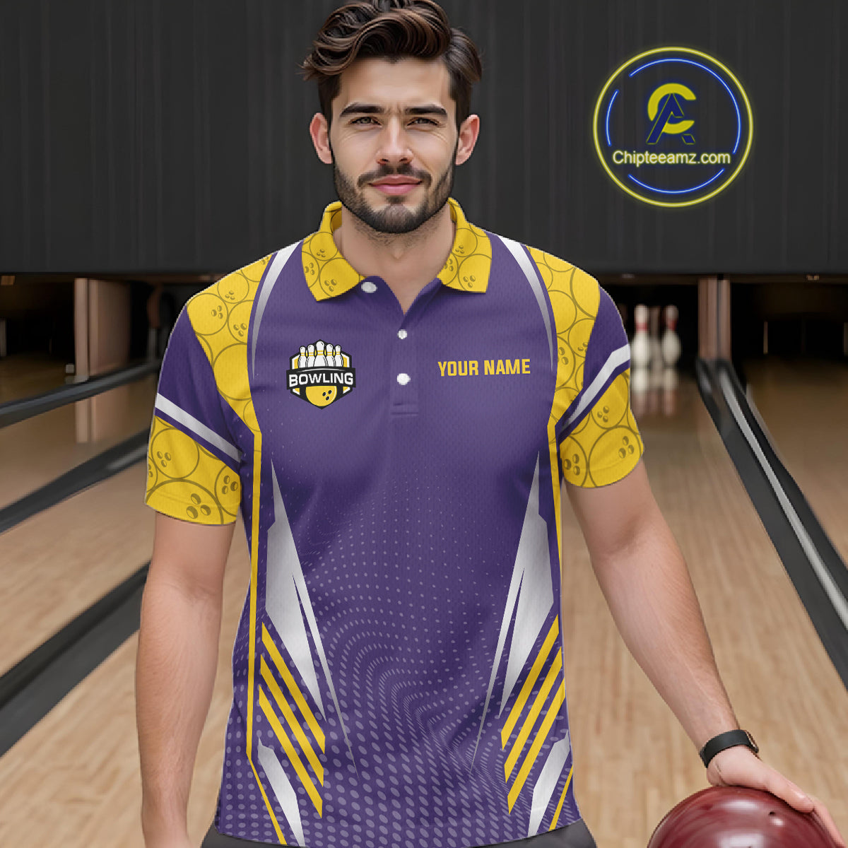 Purple And Yellow Custom bowling shirts for men, Personalized bowling outfit men team bowling jersey NQS11493