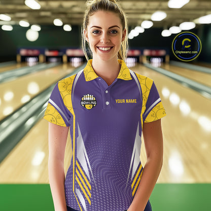 Purple And Yellow Custom bowling shirts for Women, Personalized bowling outfit team bowling jersey NQS11493