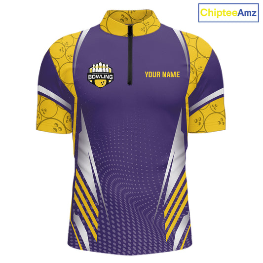 Purple And Yellow Custom bowling shirts for men, Personalized bowling outfit men team bowling jersey NQS11493