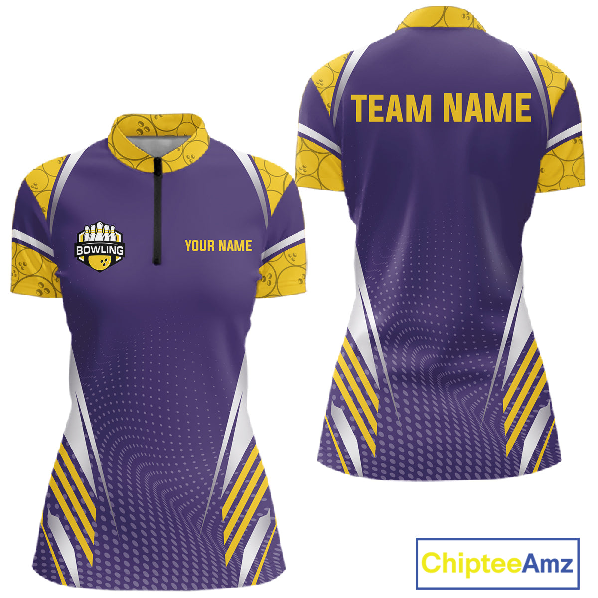 Purple And Yellow Custom bowling shirts for Women, Personalized bowling outfit team bowling jersey NQS11493