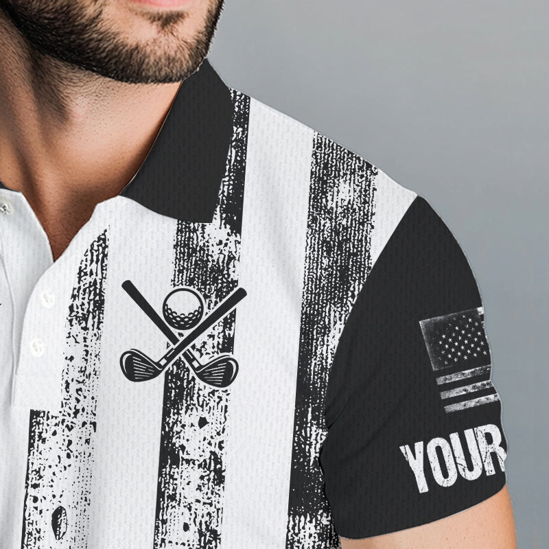 Personalized Black & White American Flag Retro Men golf polo shirts Custom Patriotic golf top for men NQS9568