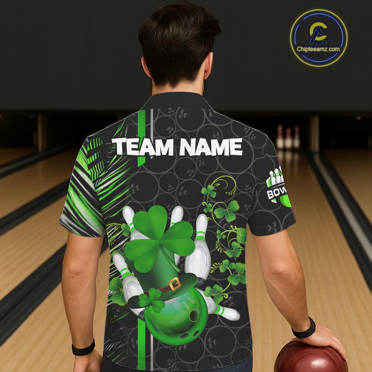 Black and Green Camo Bowling Hawaiian shirt Custom St Patrick Shamrock Lucky Team bowling Jersey NQS11671