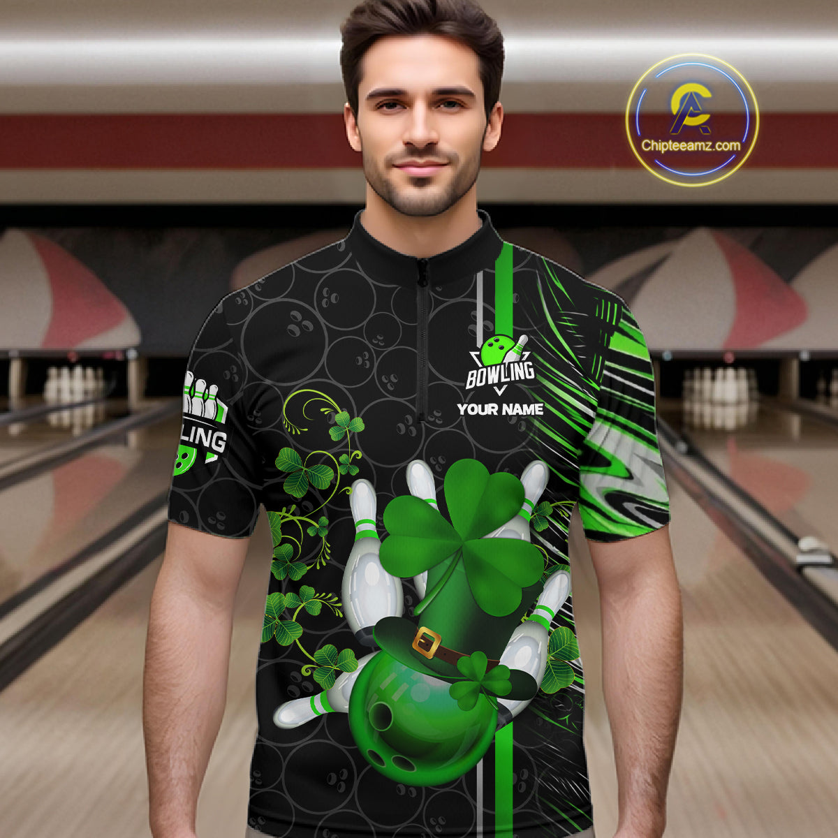 Black and Green Camo Bowling shirts for Men Custom St Patrick Shamrock Lucky Team bowling Jersey NQS11671