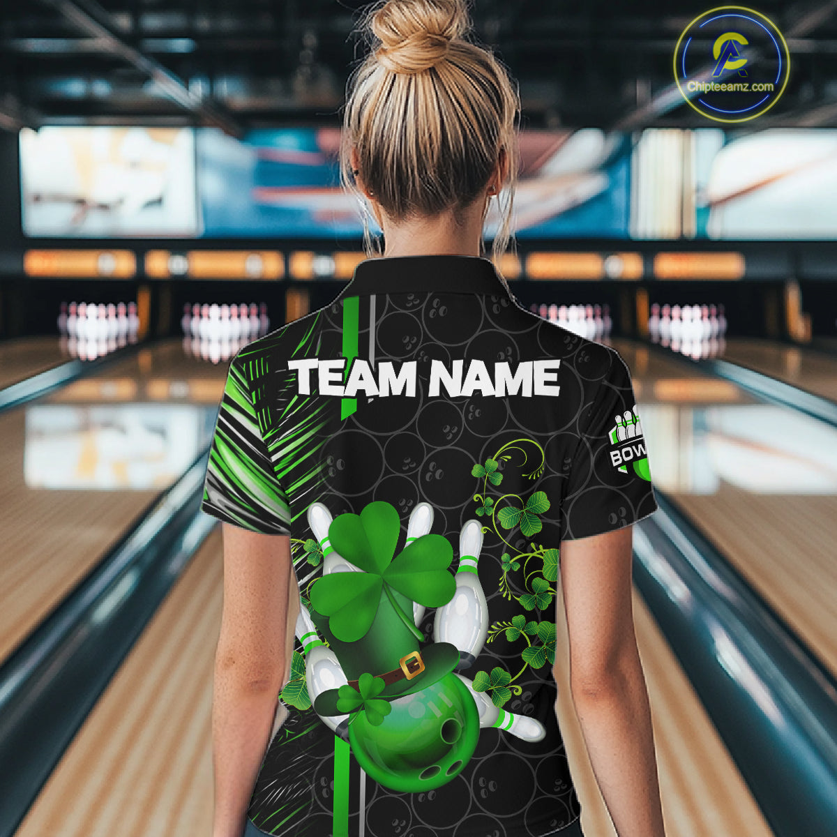 Black and Green Camo Bowling shirts for Women Custom St Patrick Shamrock Lucky Team bowling Jersey NQS11671