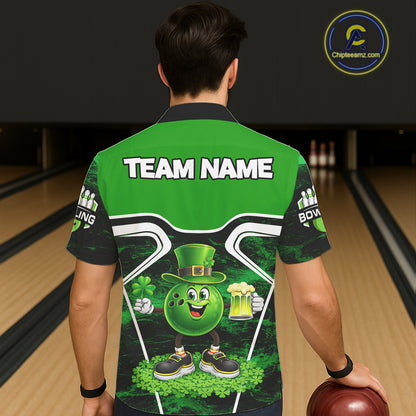 Funny Bowling and Beer Green Shamrock Bowling Hawaiian shirt Custom St Patrick Team bowling Jerseys NQS11672