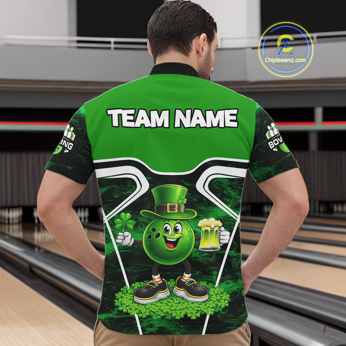 Funny Bowling and Beer Green Shamrock Bowling shirts for Men Custom St Patrick Team bowling Jerseys NQS11672