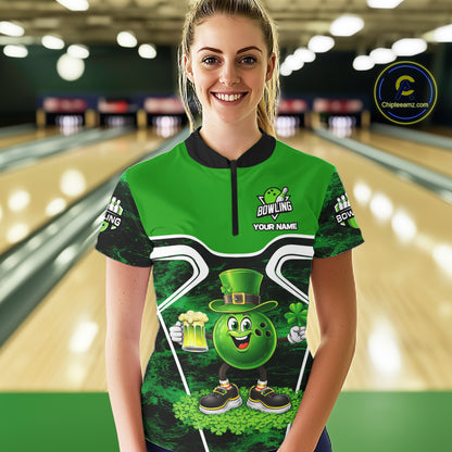 Funny Bowling and Beer Green Shamrock Bowling shirts for Women Custom St Patrick Team bowling Jerseys NQS11672