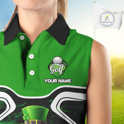 Funny Golf and Beer Green Shamrock Sleeveless Golf shirt Custom St Patrick Team Ladies Golf Jerseys NQS11673
