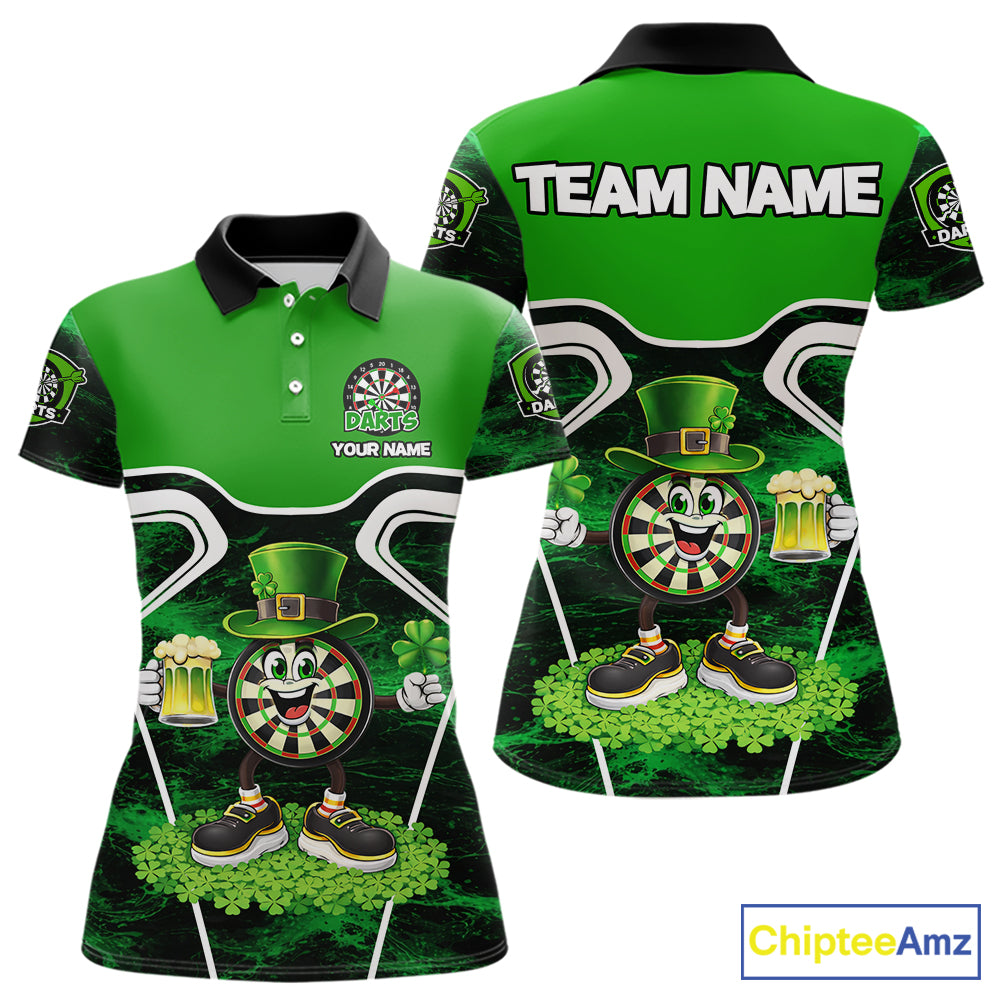 Funny Dart and Beer Green Shamrock Women Dart Shirts Custom St Patrick Team Ladies Dart Jerseys NQS11674