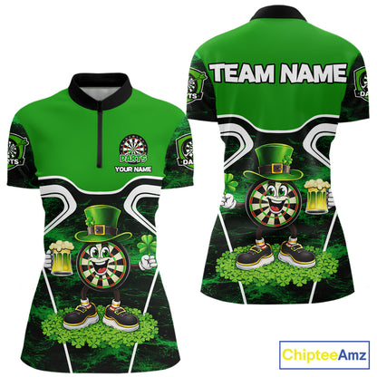 Funny Dart and Beer Green Shamrock Women Dart Shirts Custom St Patrick Team Ladies Dart Jerseys NQS11674