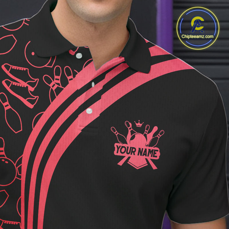 Black Mens bowling shirts Custom Red neon team league bowling jerseys, gifts for bowlers NQS9983