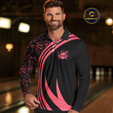 Load image into Gallery viewer, Black Mens bowling shirts Custom Red neon team league bowling jerseys, gifts for bowlers NQS9983