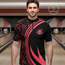 Load image into Gallery viewer, Black Mens bowling shirts Custom Red neon team league bowling jerseys, gifts for bowlers NQS9983