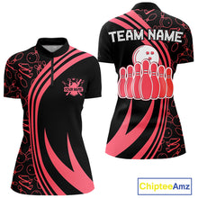 Load image into Gallery viewer, Black Women bowling shirts Custom Red neon team league bowling jerseys, gifts for bowlers NQS9983
