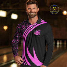 Load image into Gallery viewer, Black Mens bowling shirts Custom Pink neon team league bowling jerseys, gifts for bowlers NQS9984