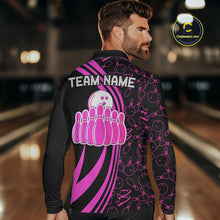Load image into Gallery viewer, Black Mens bowling shirts Custom Pink neon team league bowling jerseys, gifts for bowlers NQS9984