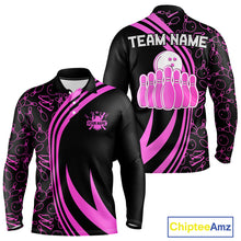 Load image into Gallery viewer, Black Mens bowling shirts Custom Pink neon team league bowling jerseys, gifts for bowlers NQS9984
