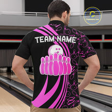 Load image into Gallery viewer, Black Mens bowling shirts Custom Pink neon team league bowling jerseys, gifts for bowlers NQS9984