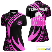 Load image into Gallery viewer, Black Women bowling shirts Custom Pink neon team league bowling jerseys, gifts for bowlers NQS9984