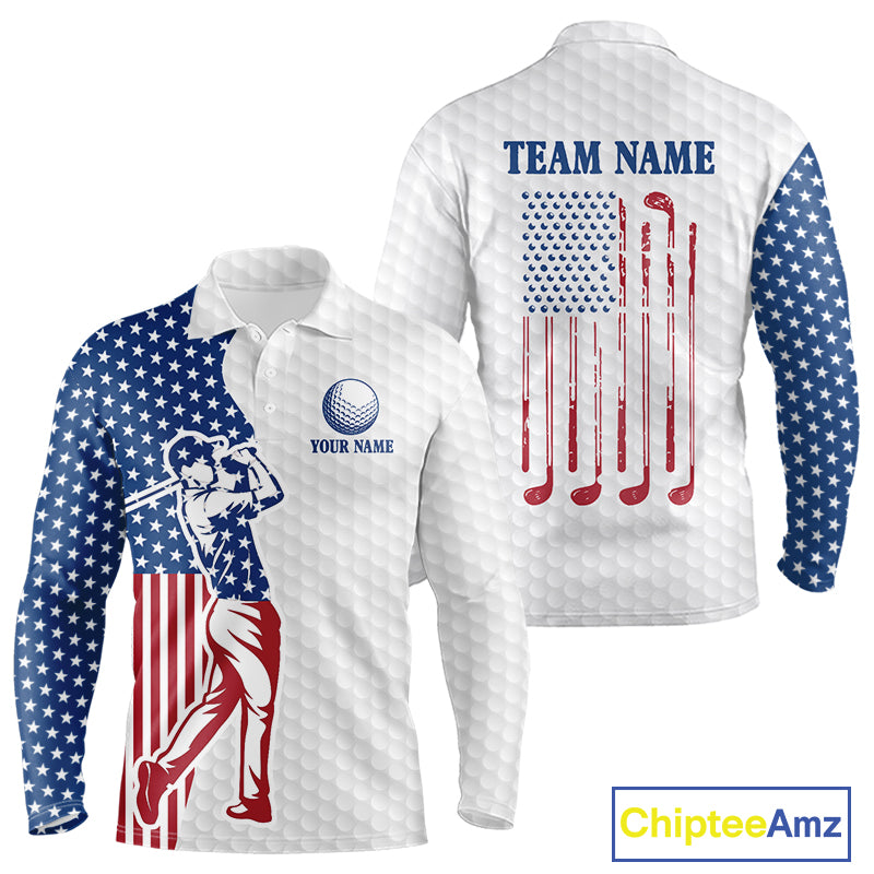 Red, White and Blue American Flag Golf polo shirts For Men Custom patriotic mens golf top NQS9987