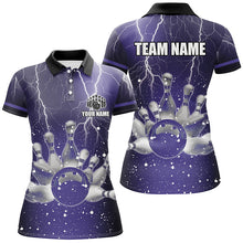 Load image into Gallery viewer, Purple lightning thunder Women Polo, 1/4 Zip Shirts Custom bowling team jerseys, gift for bowlers NQS7865