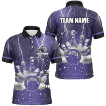 Load image into Gallery viewer, Purple lightning thunder Men Polo, 1/4 Zip Shirts Custom bowling team jerseys, gift for bowlers NQS7865
