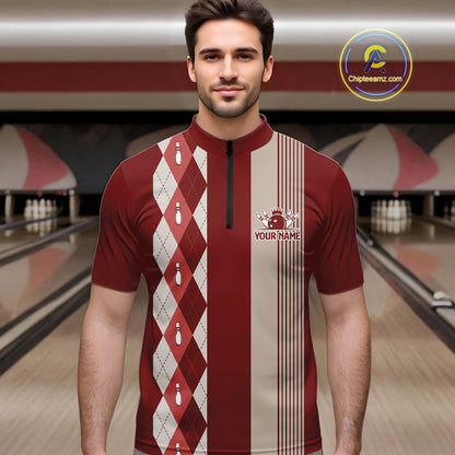 Retro Red argyle pattern Bowling shirts For Men custom bowling team jerseys Bowler Outfits NQS10151