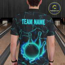 Load image into Gallery viewer, Cyan Blue Flame Bowling Polo, Quarter Zip shirts For Men custom bowling team jerseys Bowler Outfits NQS10153